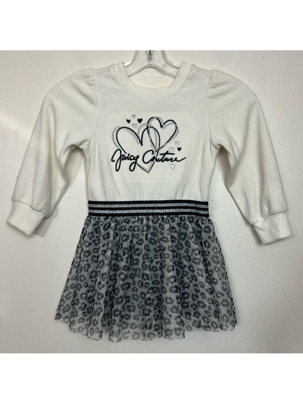 Juicy Couture Velour Logo Top with Tulle Leopard Skirt Long Sleeve Dress